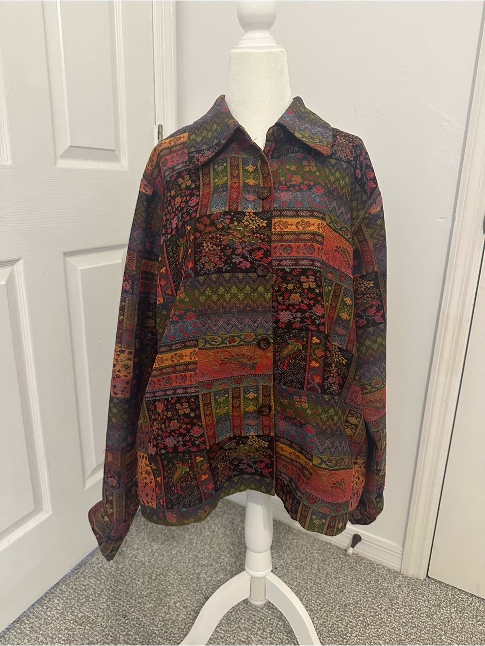 Coldwater Creek Multicolor Tapestry Patchwork Button-Up Jacket